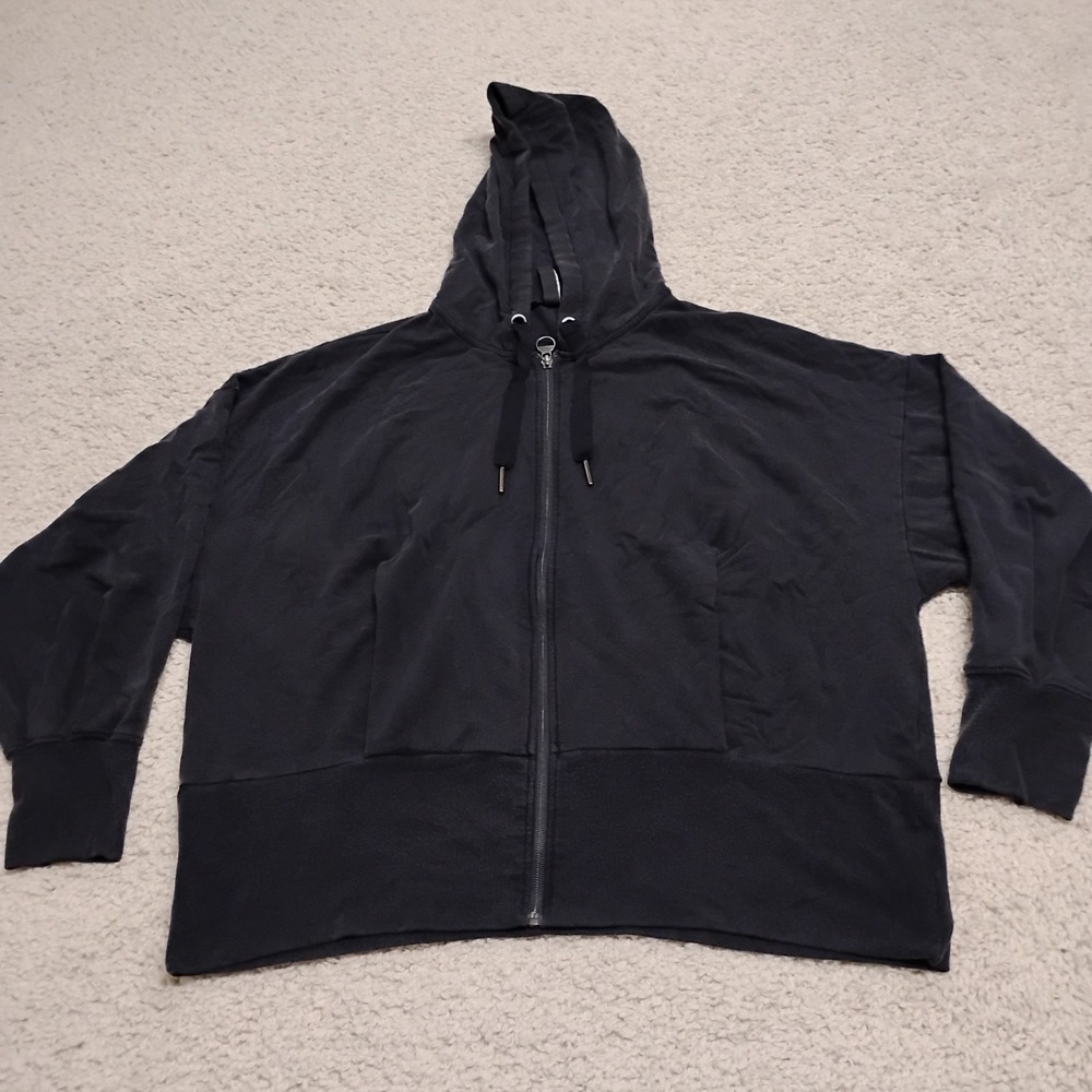 Athleta Balance Modal Hoodie Sweatshirt Womens 2X Black Relaxed Cropped Grunge